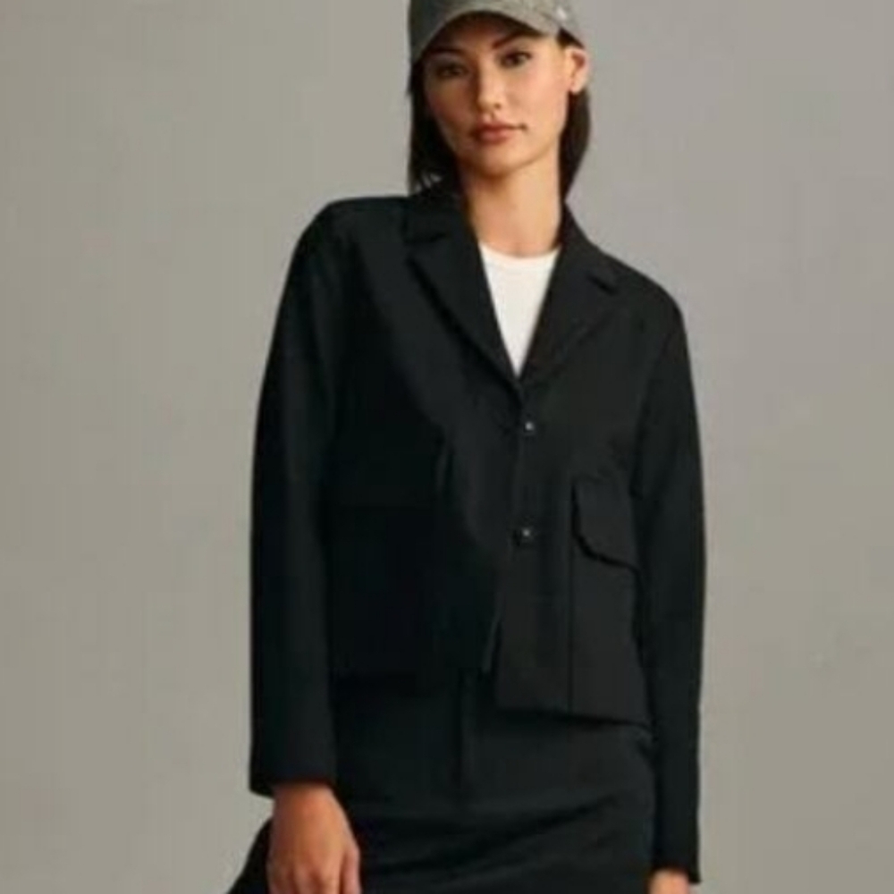 Anthropologie MAEVE Black Ponte Cropped Boxy Blazer Suit Jacket Women's Size 6